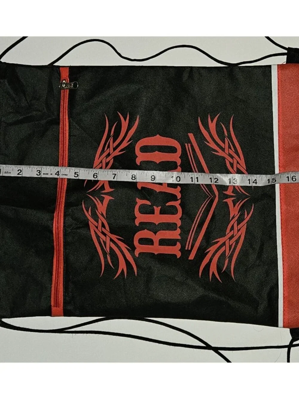 READ Black Red Cinch Backpack Library Book Bag